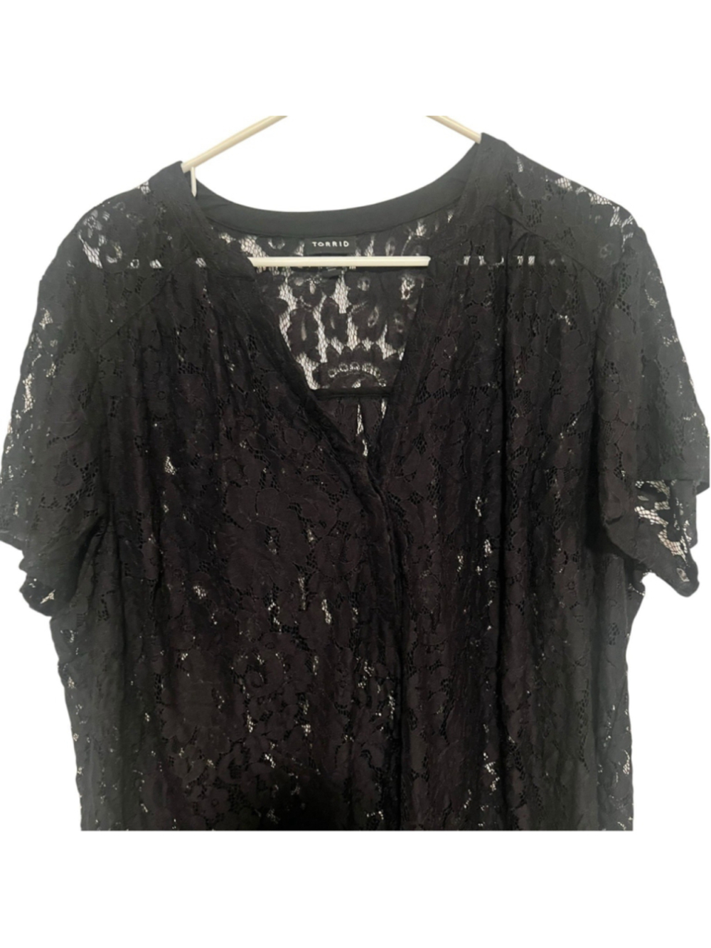 Torrid Harper Full Lace Blouse Women’s 2X 2 Black Sheer Unlined Short Sleeve Top - Picture 3 of 5